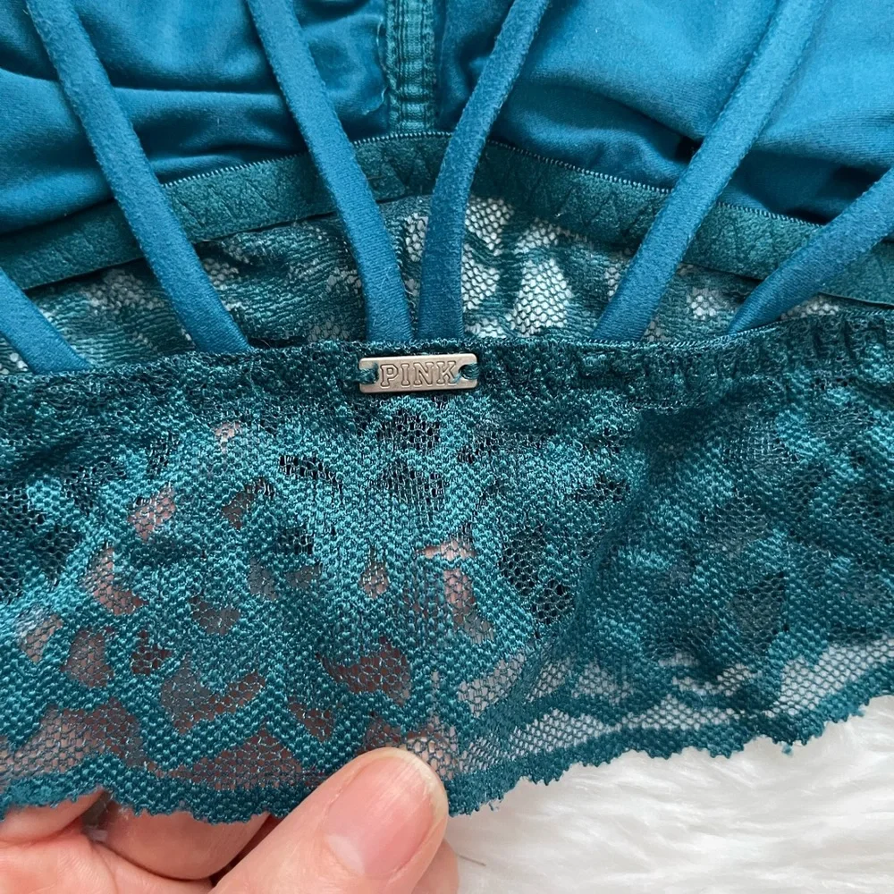 PINK Victoria’s Secret Lace Teal Green Strappy-Back Bralette - Picture 7 of 9